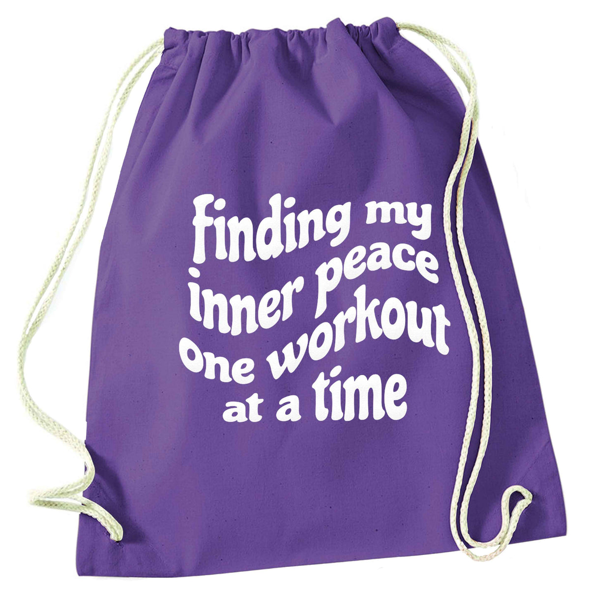 Finding my inner peace one workout at a time purple drawstring bag