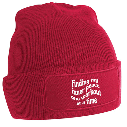Finding my inner peace one workout at a time red beanie hat