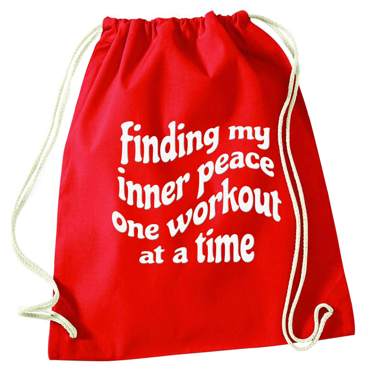 Finding my inner peace one workout at a time red drawstring bag 