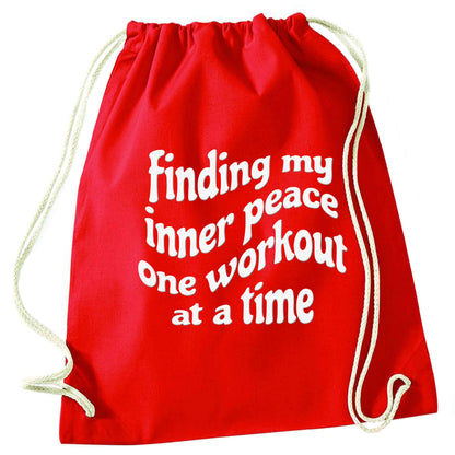 Finding my inner peace one workout at a time red drawstring bag 