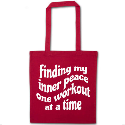 Finding my inner peace one workout at a time red tote bag