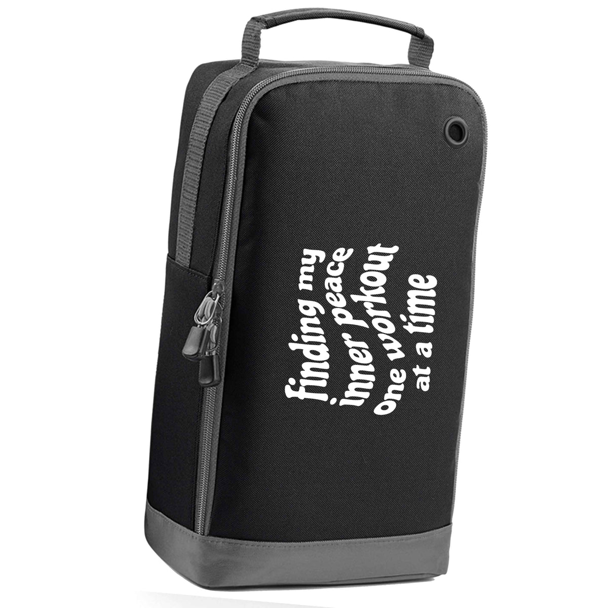 Finding my inner peace one workout at a time black sports shoe bag horizontal print
