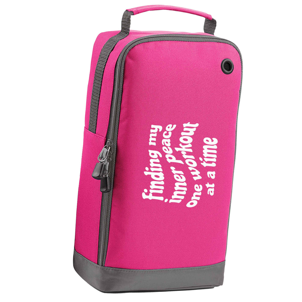 Finding my inner peace one workout at a time pink sports shoe bag horizontal print