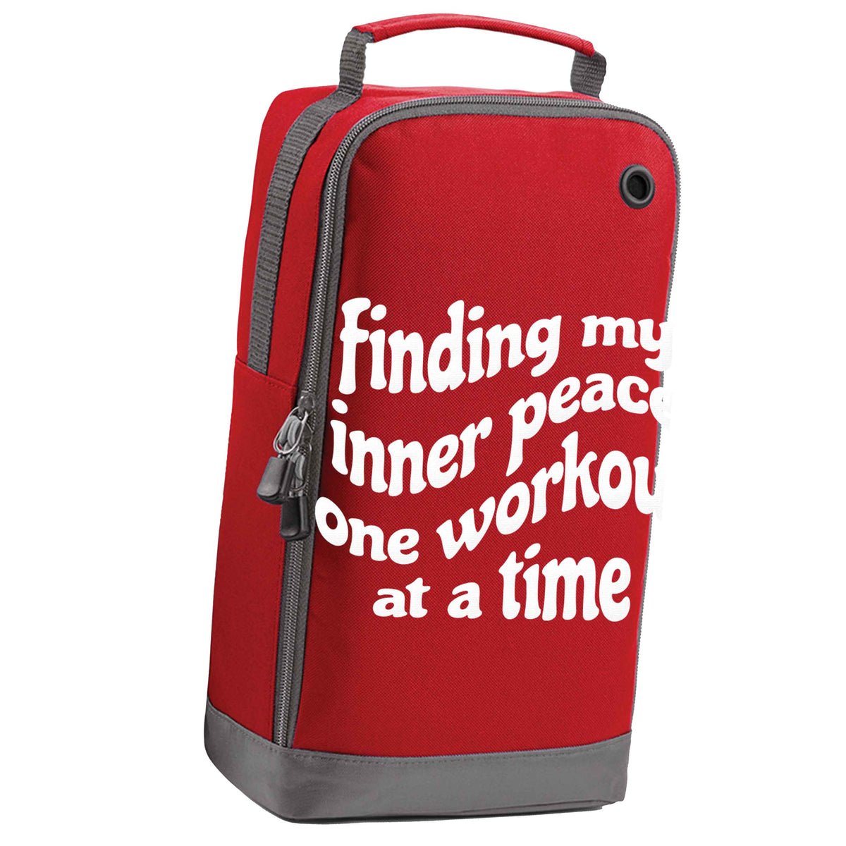 Finding my inner peace one workout at a time red sports shoe bag horizontal print