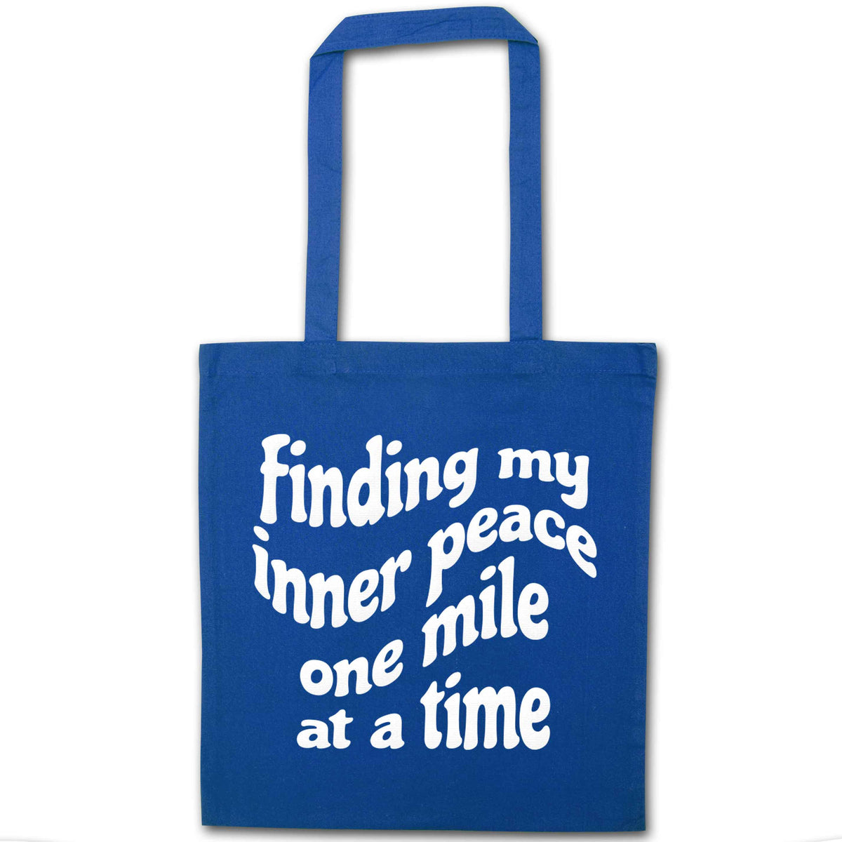 Finding my inner peace one mile at a time blue tote bag
