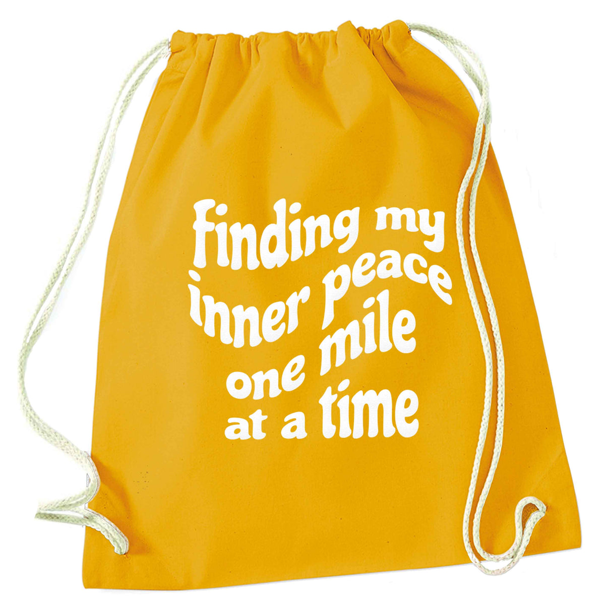 Finding my inner peace one mile at a time mustard drawstring bag