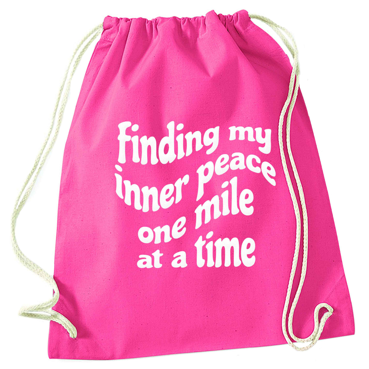 Finding my inner peace one mile at a time pink drawstring bag