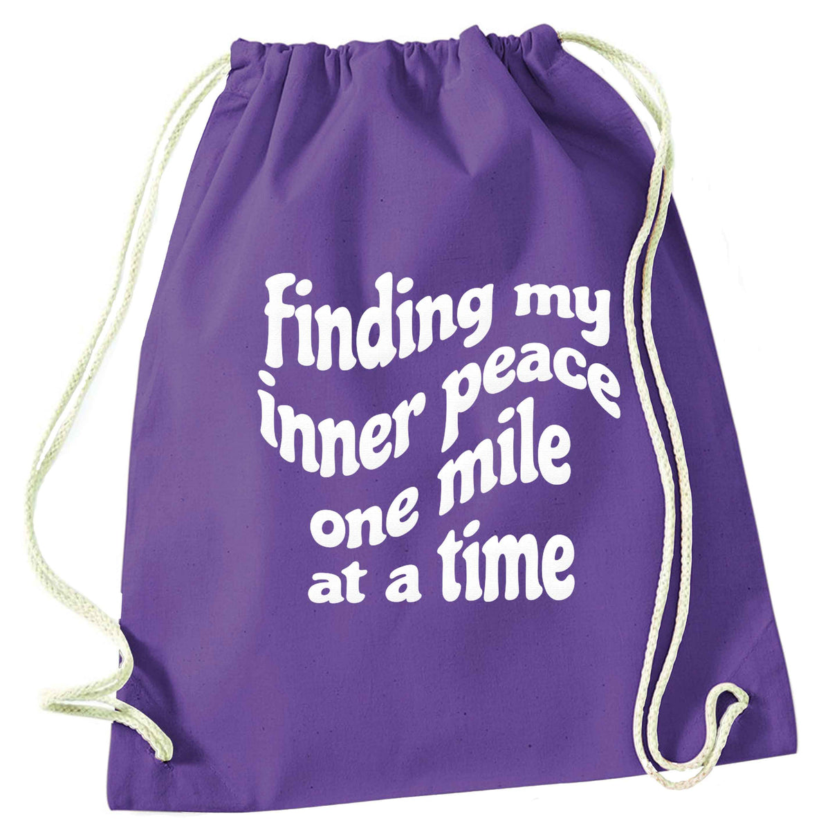 Finding my inner peace one mile at a time purple drawstring bag
