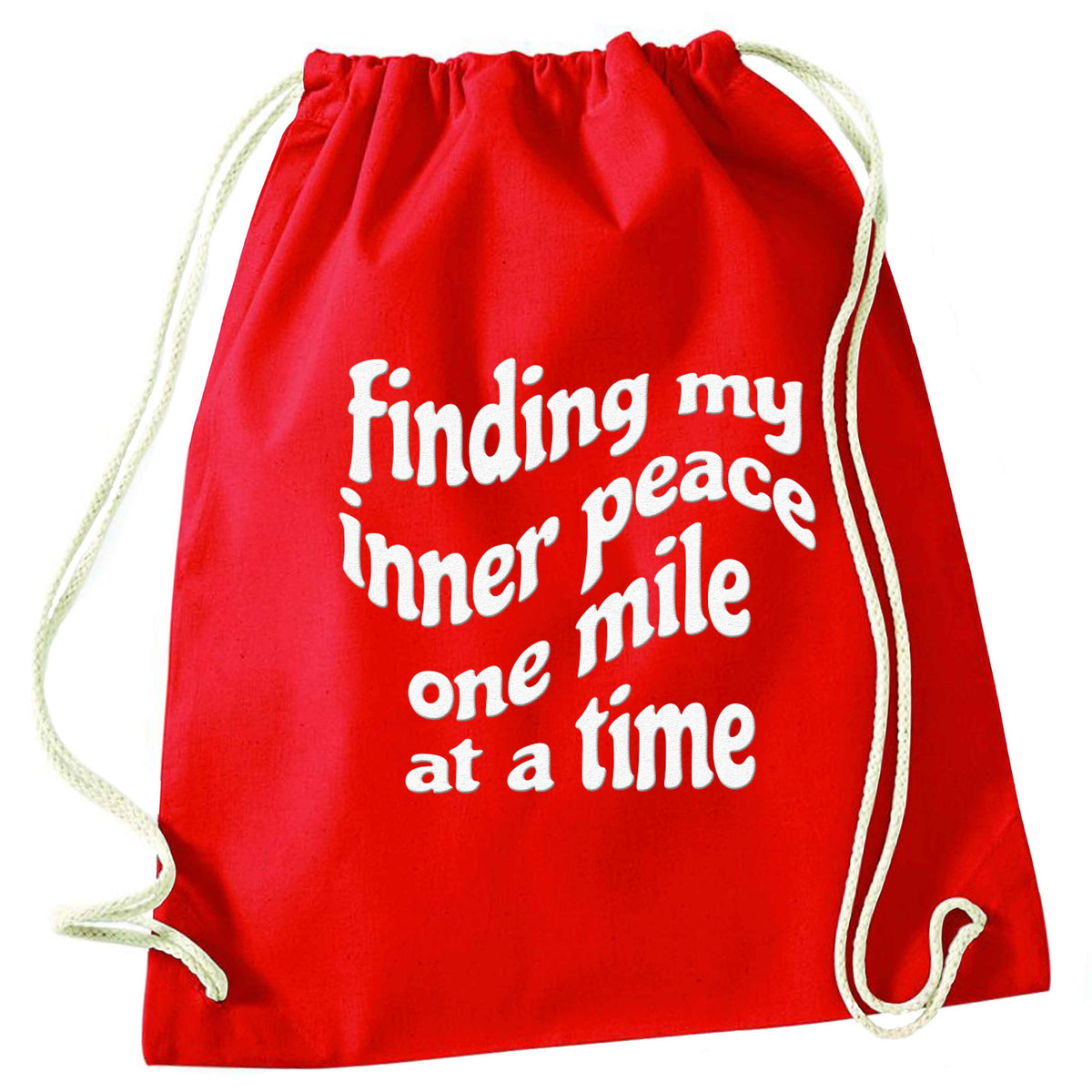 Finding my inner peace one mile at a time red drawstring bag 
