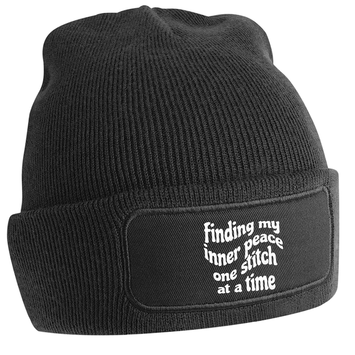 Finding My Inner Peace One Stitch at a Time black beanie hat