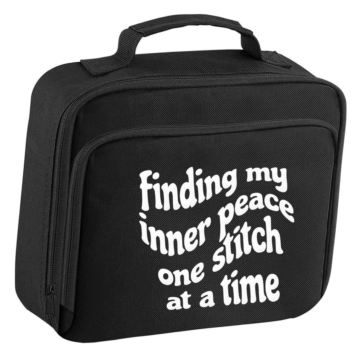 Finding My Inner Peace One Stitch at a Time insulated black lunch bag cooler