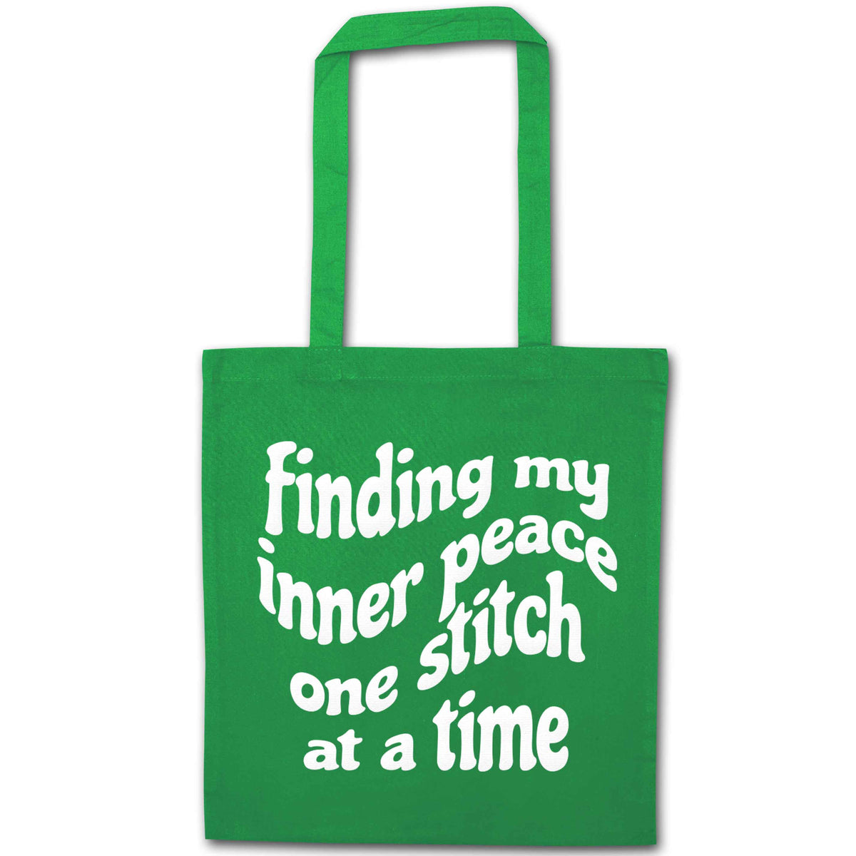 Finding My Inner Peace One Stitch at a Time green tote bag
