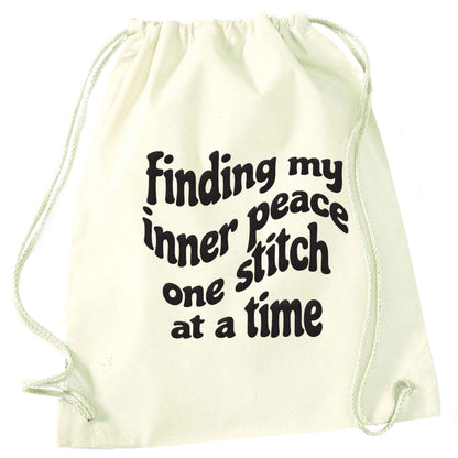 Finding My Inner Peace One Stitch at a Time natural drawstring bag