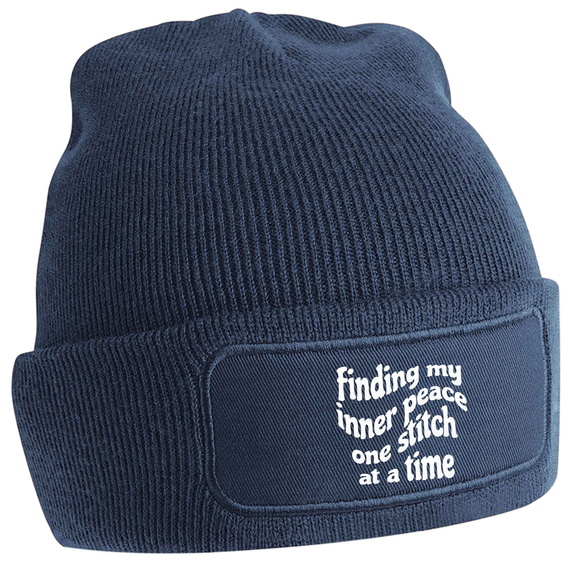 Finding My Inner Peace One Stitch at a Time navy beanie hat