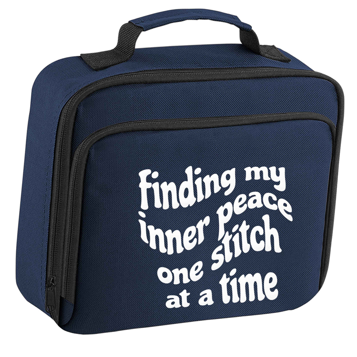 Finding My Inner Peace One Stitch at a Time insulated navy lunch bag cooler