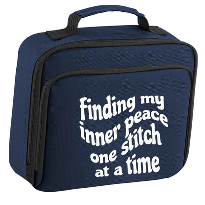 Finding My Inner Peace One Stitch at a Time insulated navy lunch bag cooler