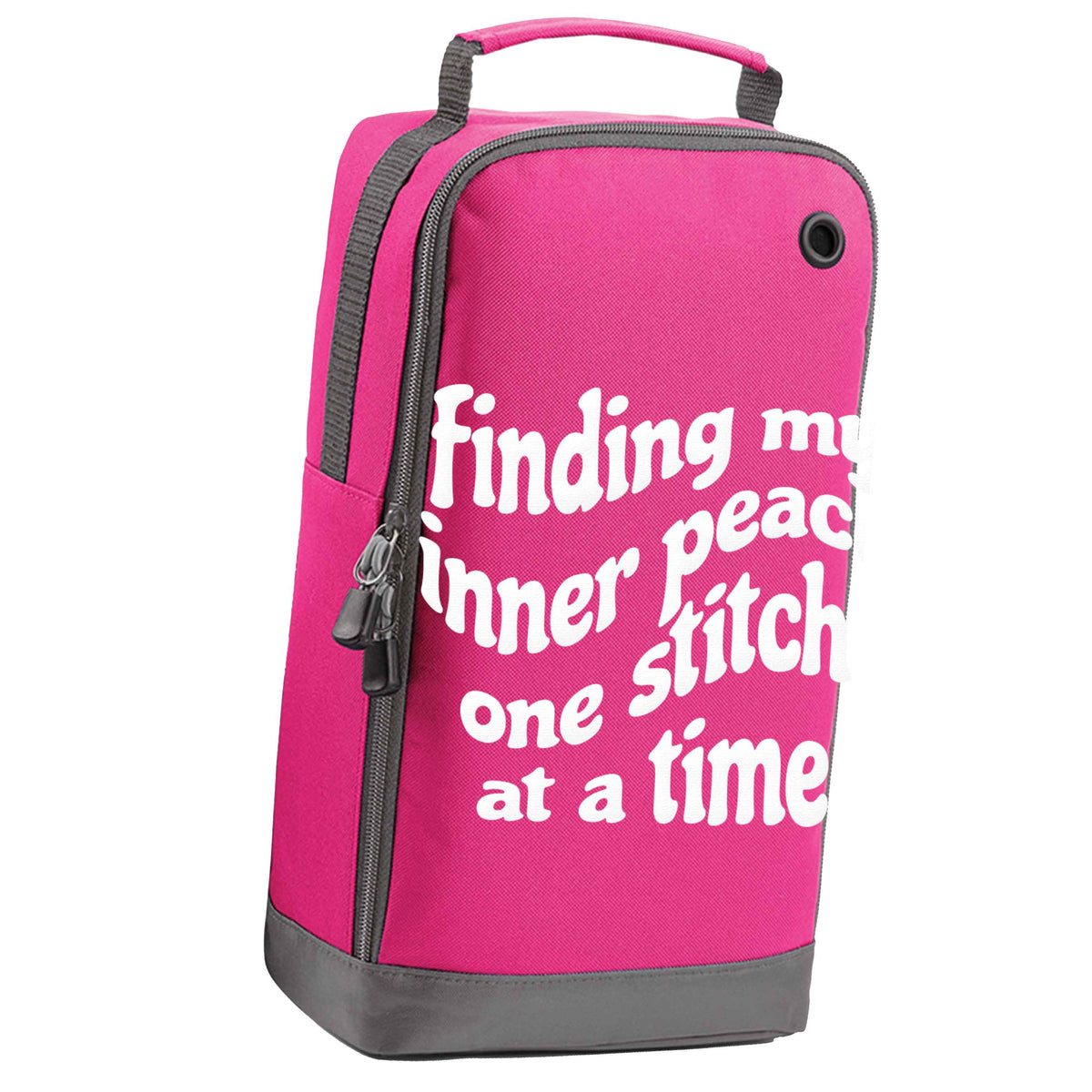 Finding My Inner Peace One Stitch at a Time pink sports shoe bag vertical print