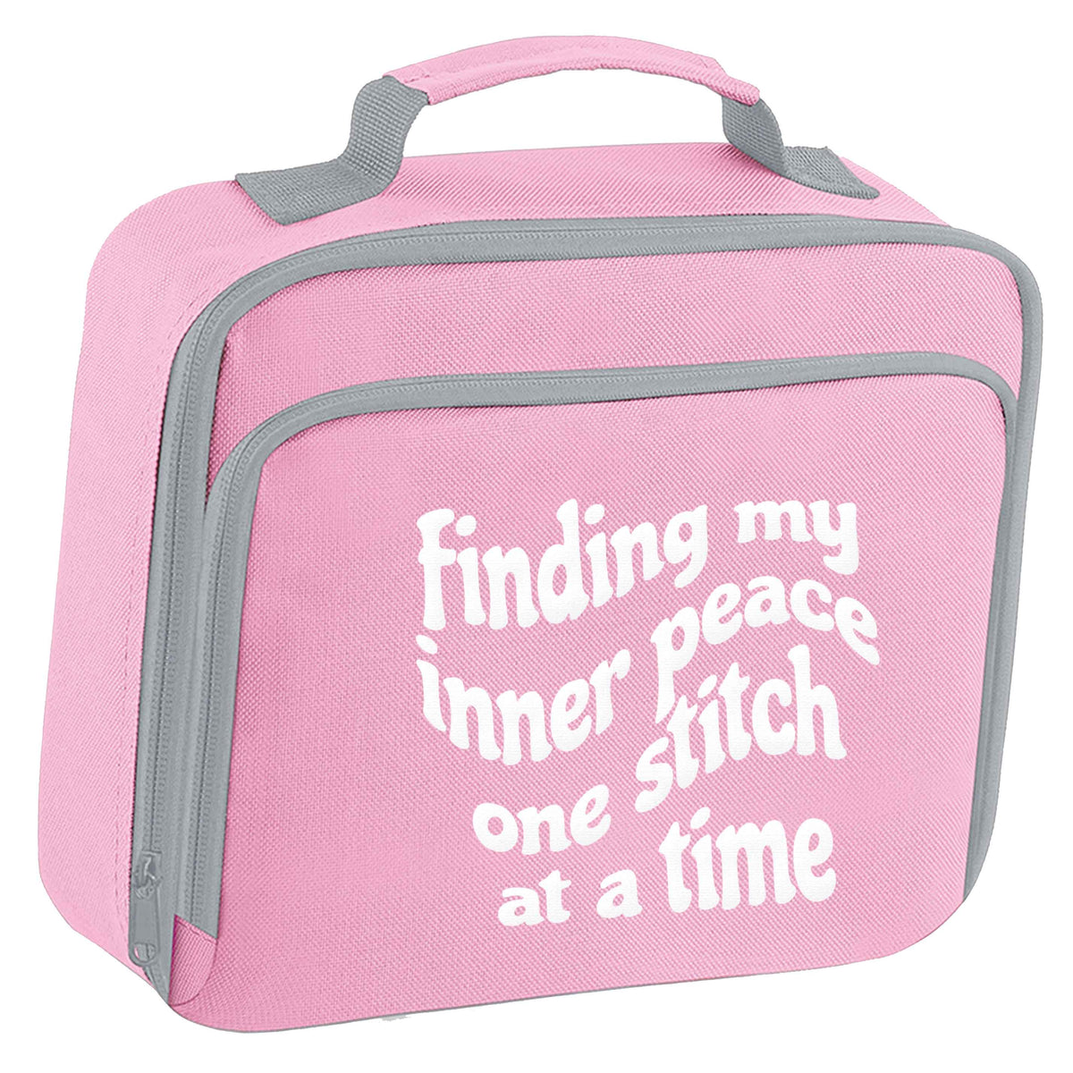 Finding My Inner Peace One Stitch at a Time insulated pink lunch bag cooler