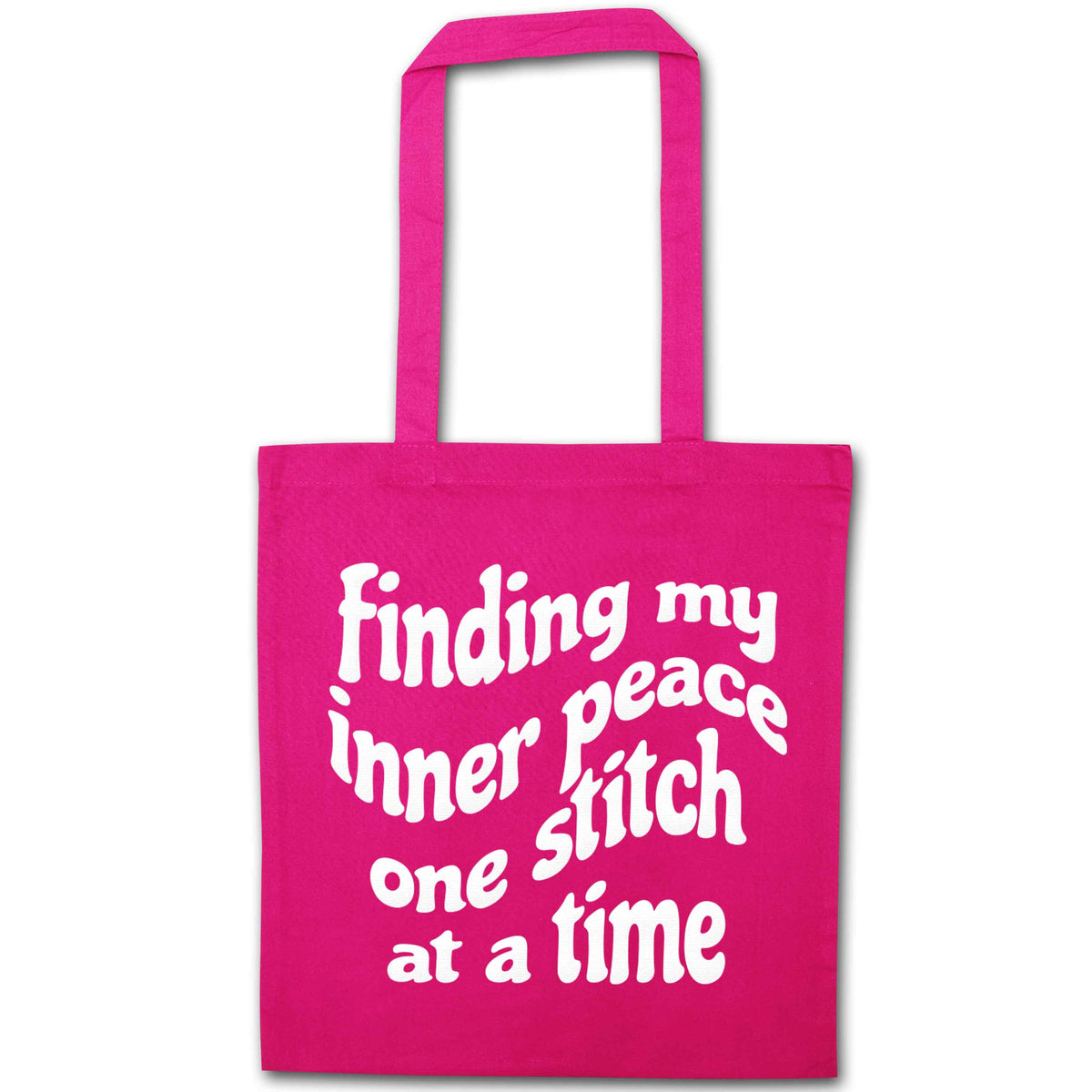 Finding My Inner Peace One Stitch at a Time pink tote bag