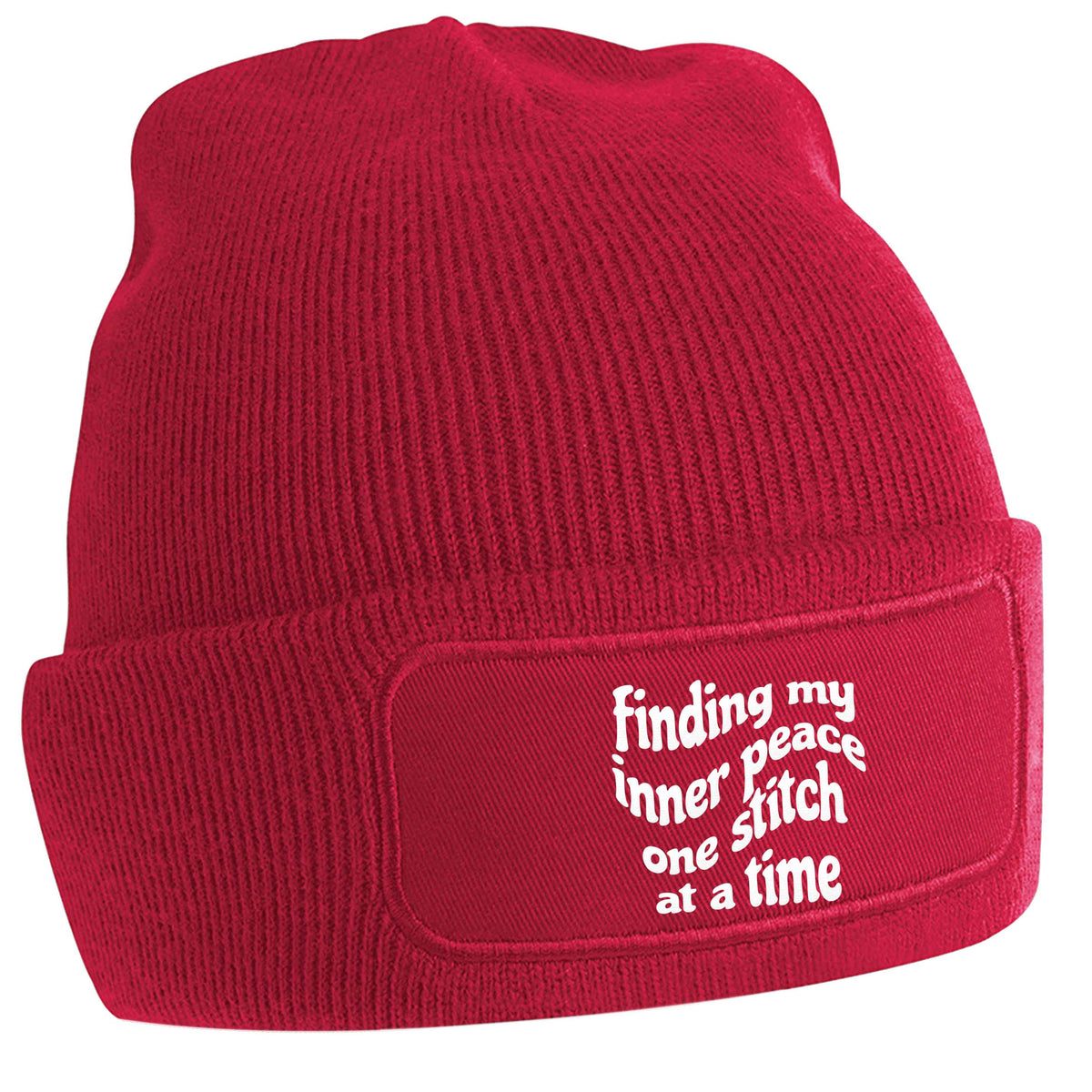 Finding My Inner Peace One Stitch at a Time red beanie hat
