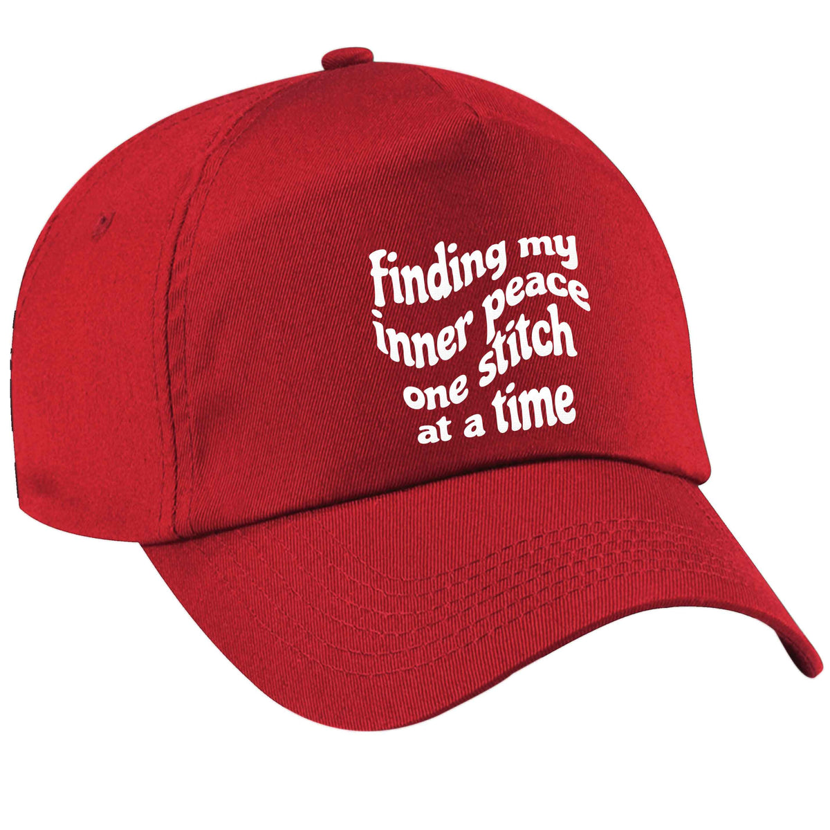 Finding My Inner Peace One Stitch at a Time red peak cap
