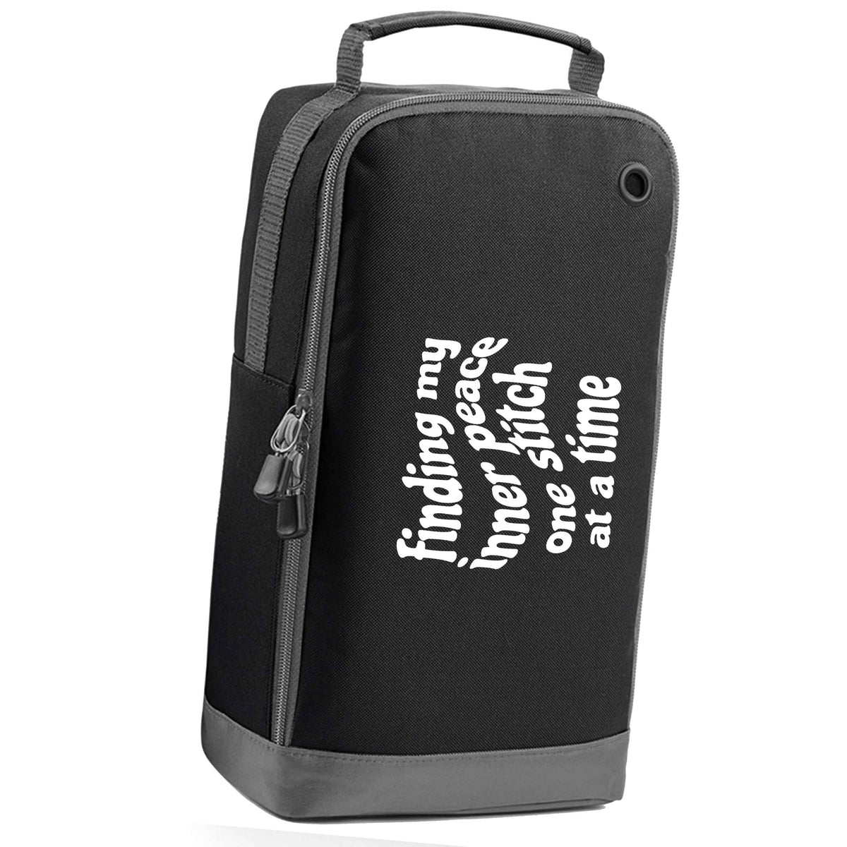 Finding My Inner Peace One Stitch at a Time black sports shoe bag horizontal print