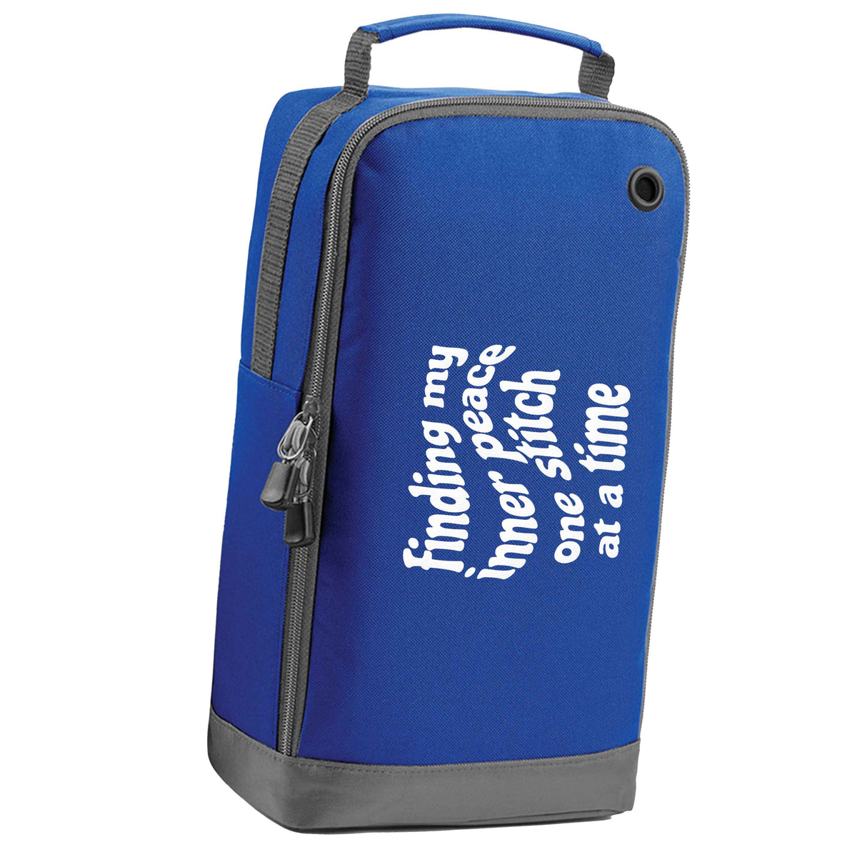 Finding My Inner Peace One Stitch at a Time blue sports shoe bag horizontal print