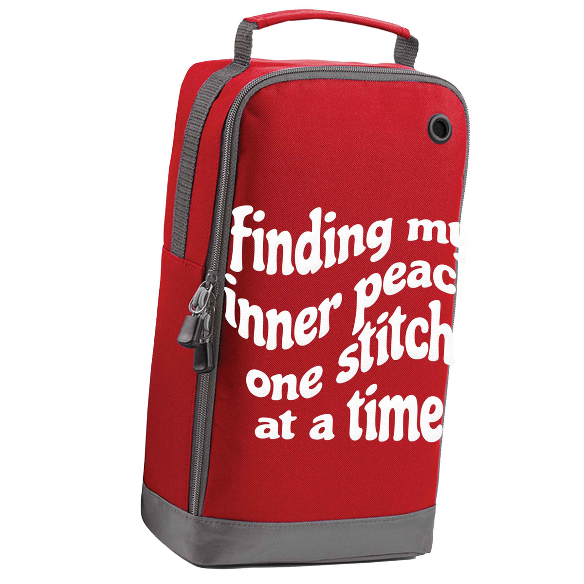 Finding My Inner Peace One Stitch at a Time red sports shoe bag horizontal print