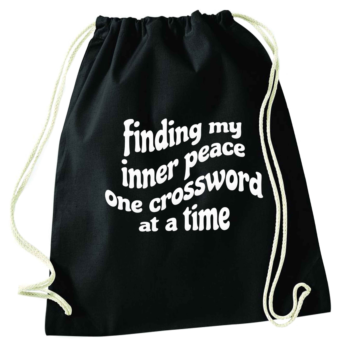 Finding My Inner Peace One Crossword at a Time black drawstring bag