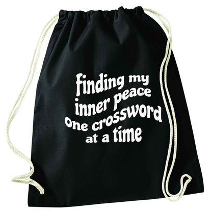 Finding My Inner Peace One Crossword at a Time black drawstring bag