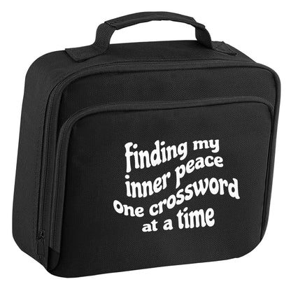 Finding My Inner Peace One Crossword at a Time insulated black lunch bag cooler
