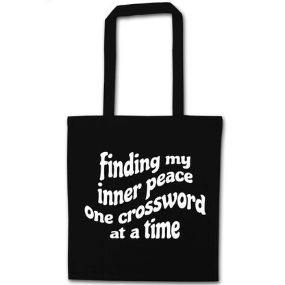 Finding My Inner Peace One Crossword at a Time black tote bag