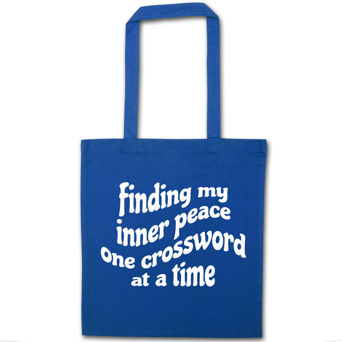 Finding My Inner Peace One Crossword at a Time blue tote bag