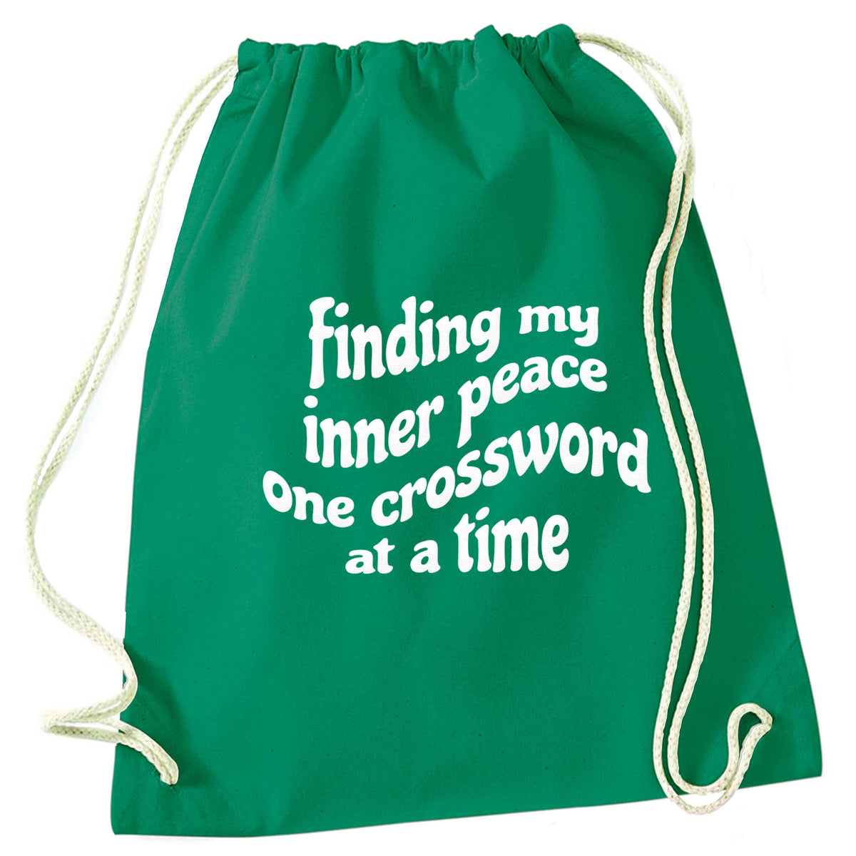 Finding My Inner Peace One Crossword at a Time green drawstring bag