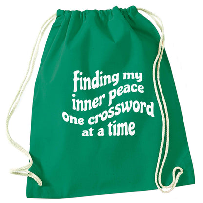 Finding My Inner Peace One Crossword at a Time green drawstring bag