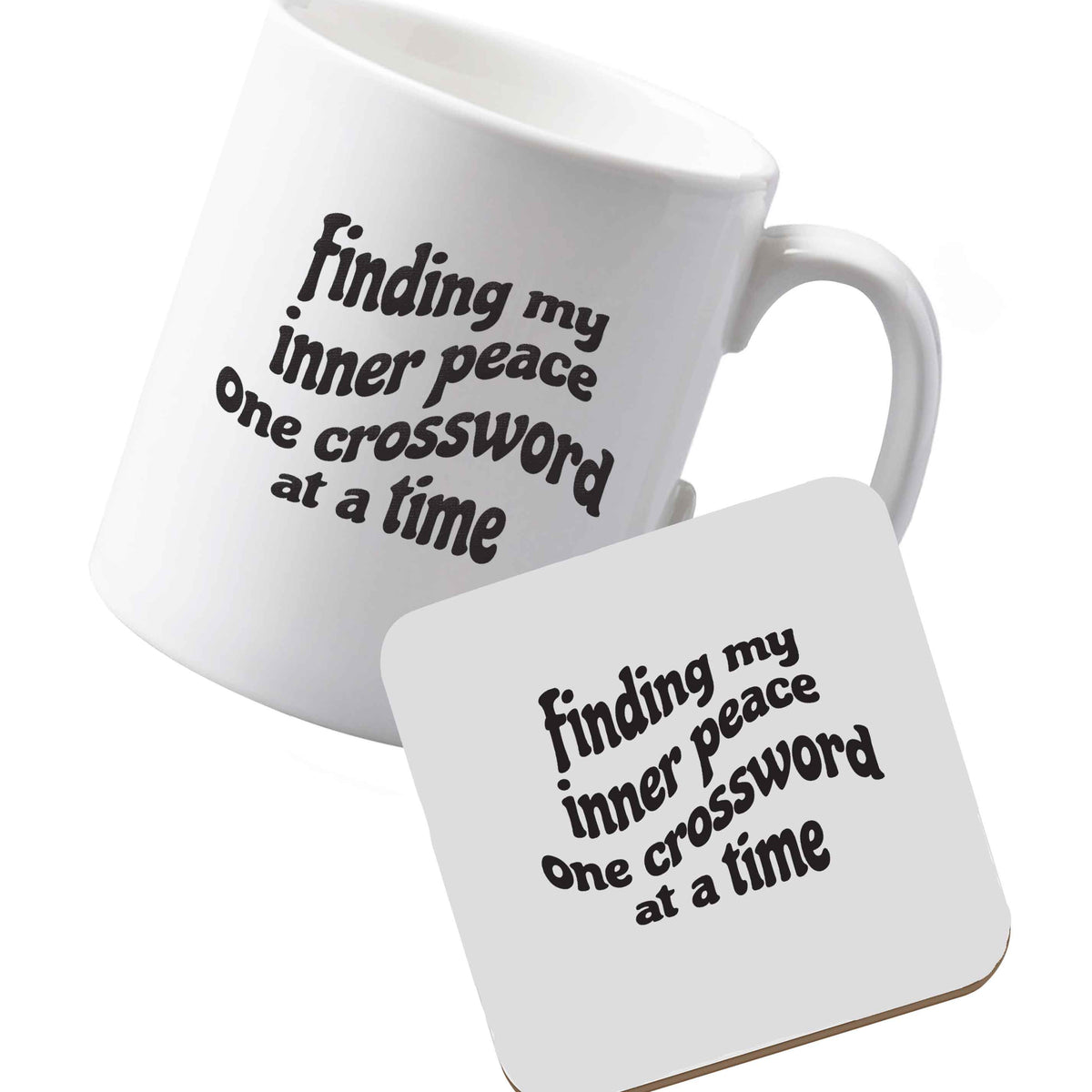 10 oz Ceramic mug and coaster Finding My Inner Peace One Crossword at a Time left sided