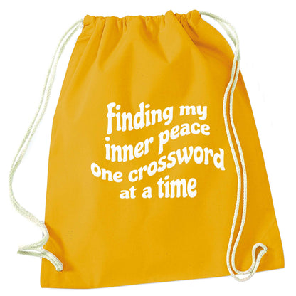 Finding My Inner Peace One Crossword at a Time mustard drawstring bag
