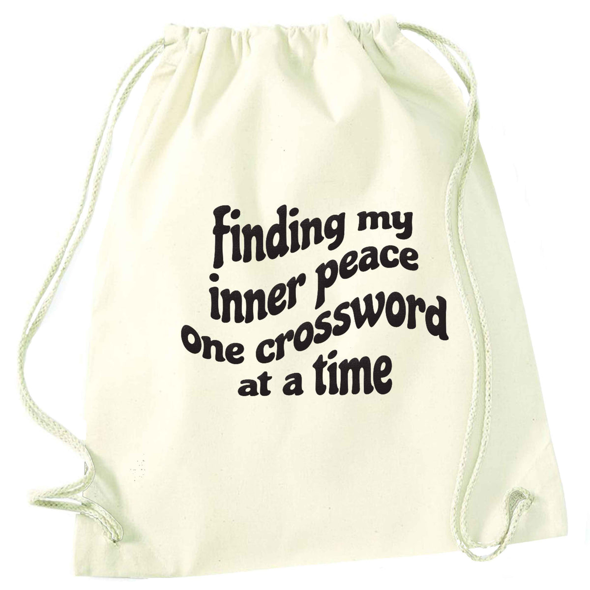 Finding My Inner Peace One Crossword at a Time natural drawstring bag