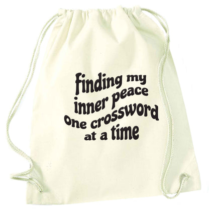 Finding My Inner Peace One Crossword at a Time natural drawstring bag