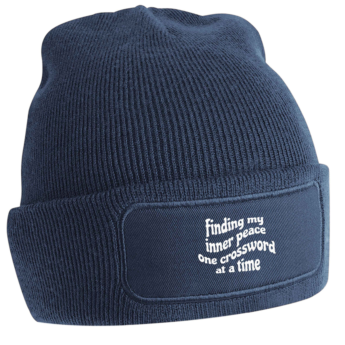 Finding My Inner Peace One Crossword at a Time navy beanie hat