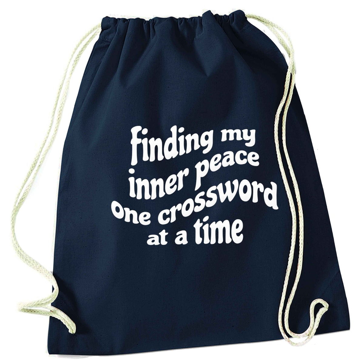 Finding My Inner Peace One Crossword at a Time navy drawstring bag