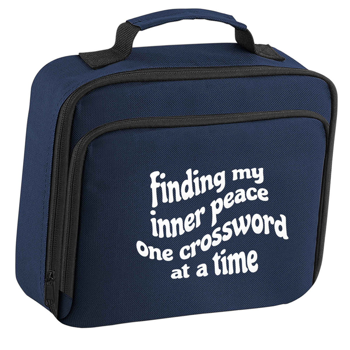 Finding My Inner Peace One Crossword at a Time insulated navy lunch bag cooler
