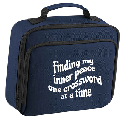 Finding My Inner Peace One Crossword at a Time insulated navy lunch bag cooler