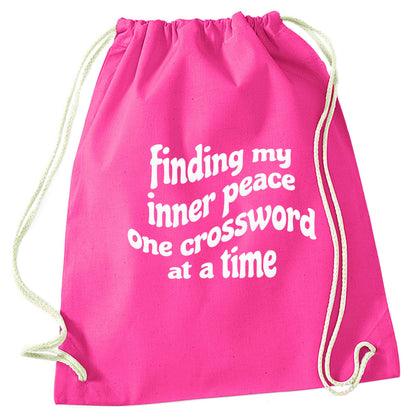 Finding My Inner Peace One Crossword at a Time pink drawstring bag