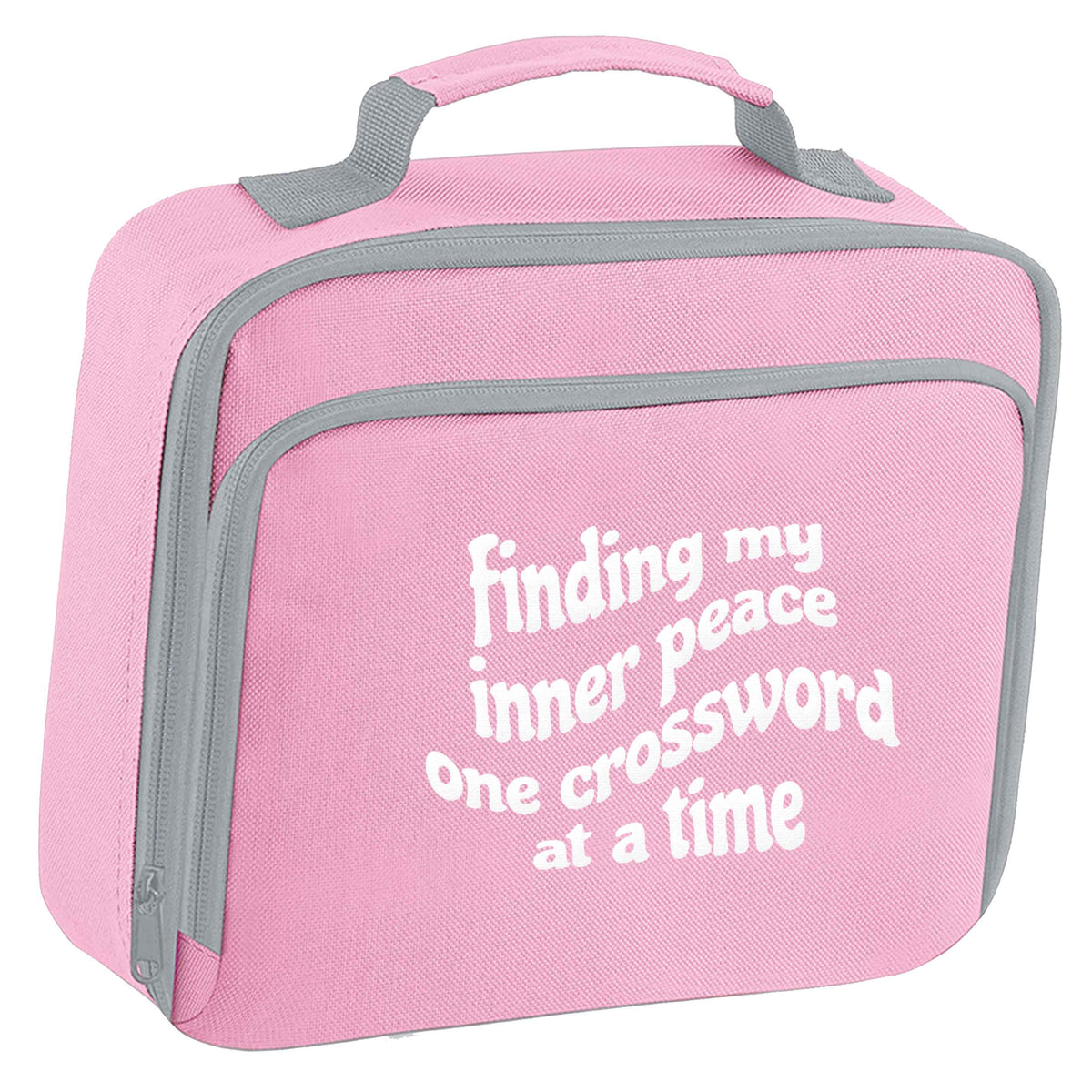 Finding My Inner Peace One Crossword at a Time insulated pink lunch bag cooler
