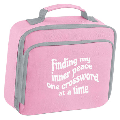Finding My Inner Peace One Crossword at a Time insulated pink lunch bag cooler