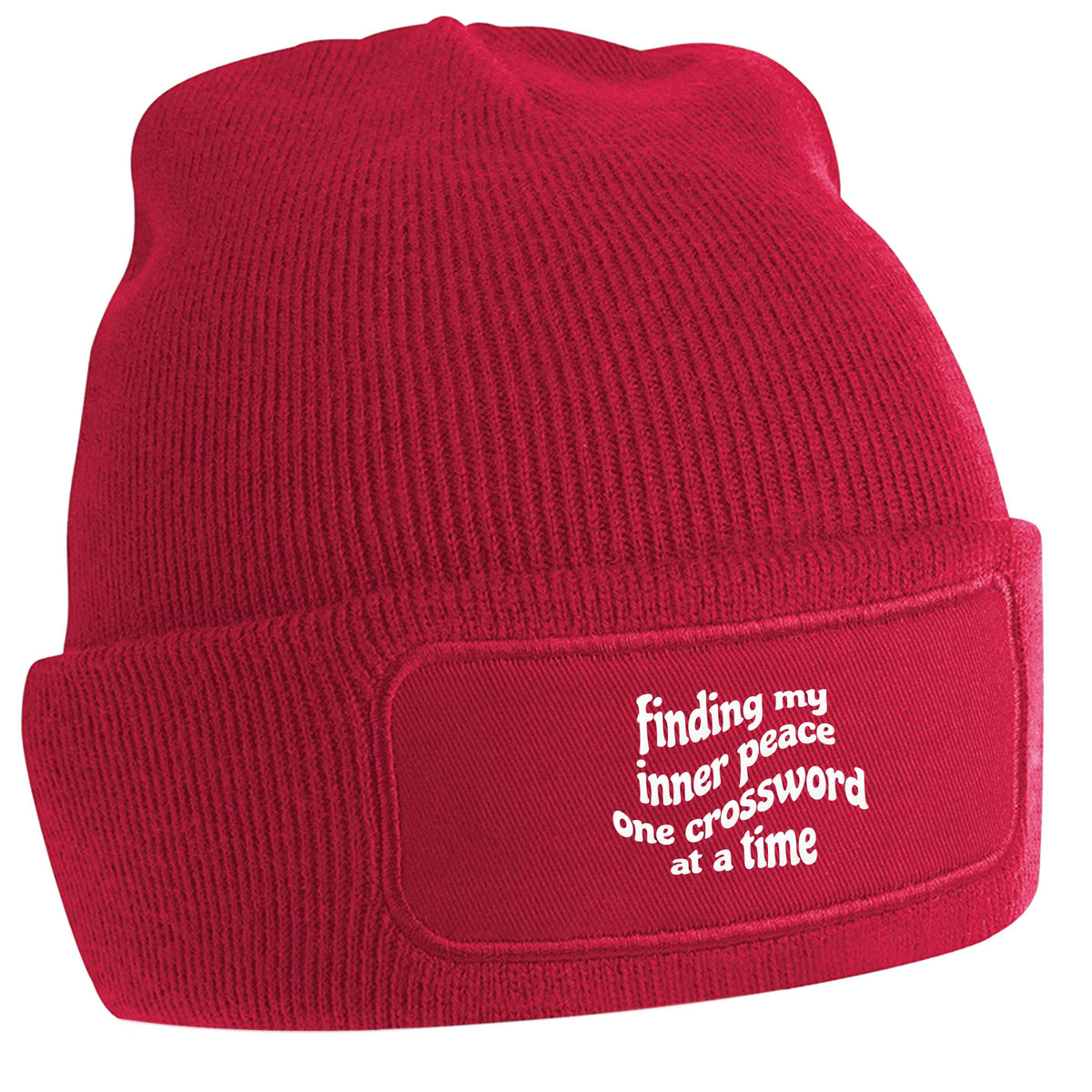 Finding My Inner Peace One Crossword at a Time red beanie hat