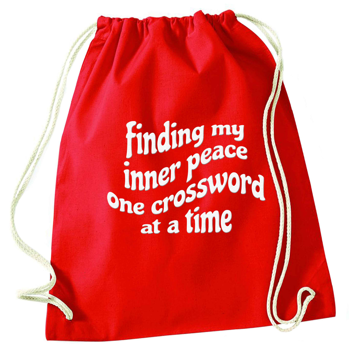 Finding My Inner Peace One Crossword at a Time red drawstring bag 