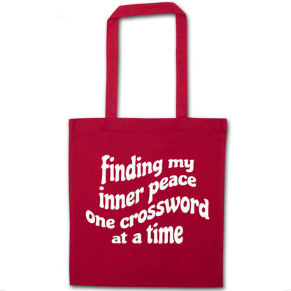 Finding My Inner Peace One Crossword at a Time red tote bag