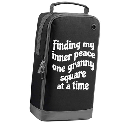 Finding My Inner Peace One Granny Square at a Time black sports shoe bag vertical print